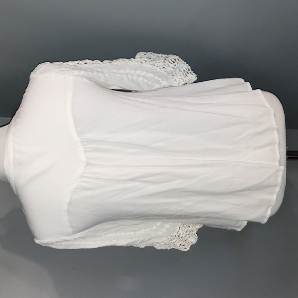 Free People Womens Blouse Size Small White Crochet Pintuck BOHO 3/4 Sleeve Top - Picture 2 of 9